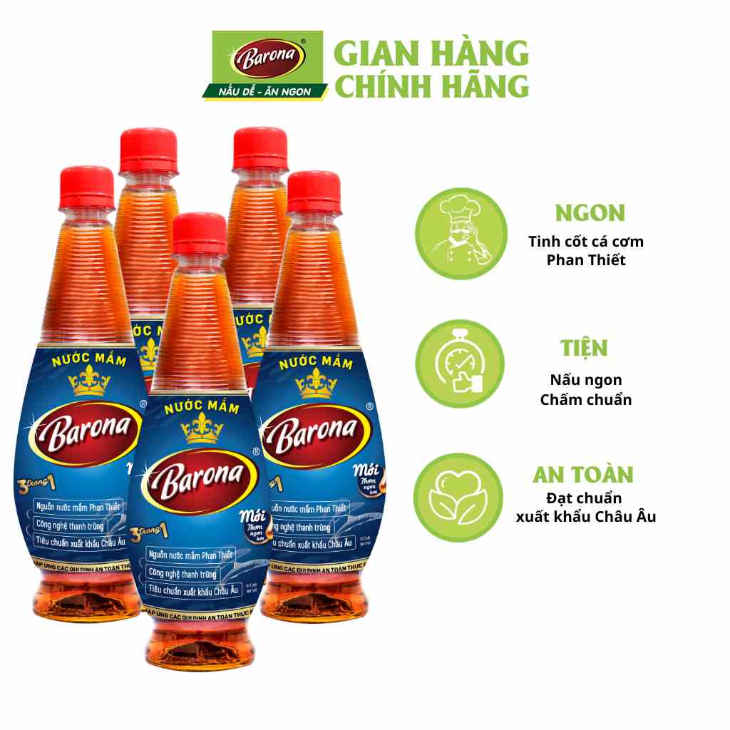 Nước Mắm Phan Thiết Barona 12 Độ Đạm - 750ml, Combo 5 chai