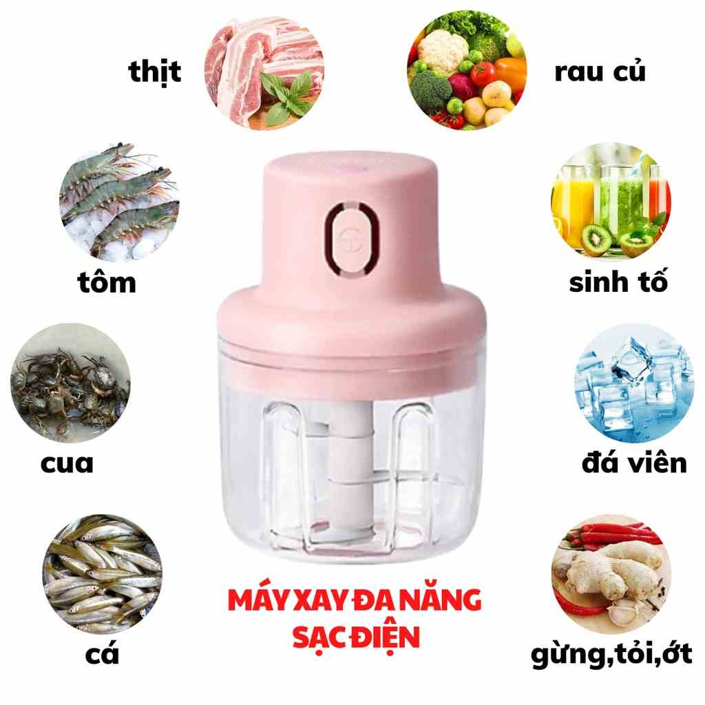 Máy Xay Tỏi Ớt NIKITO, Xay Thịt Mini Đa Năng Cầm Tay Sạc Điện Cực Kỳ Tiện Lợi 250ML