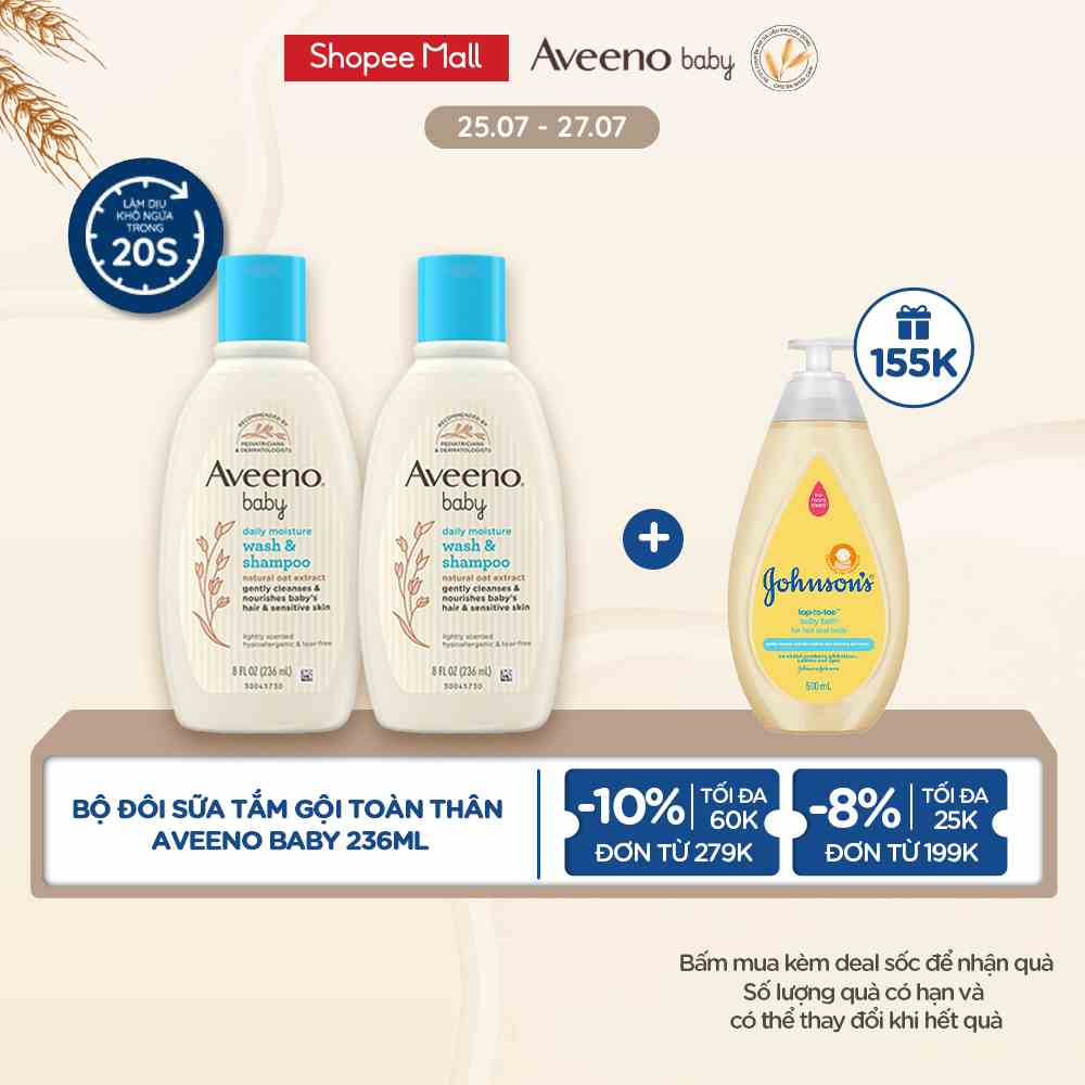 Bộ 2 Sữa tắm gội toàn thân Aveeno Baby 236ml