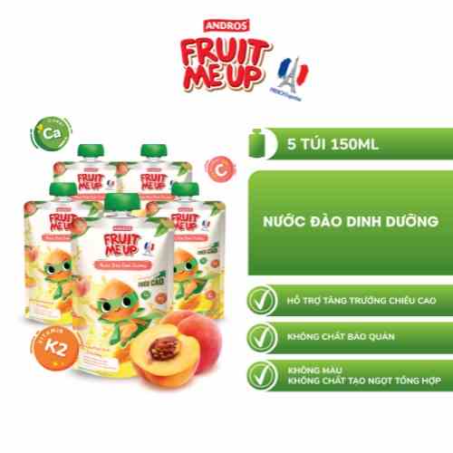 Combo 5 Túi Nước Đào Dinh Dưỡng - Hỗ Trợ Bé Tăng Chiều Cao & Đề Kháng - ANDROS FRUIT ME UP - 150ml x 5