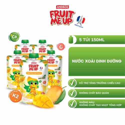 Combo 5 Túi Nước Xoài Dinh Dưỡng - Hỗ Trợ Bé Tăng Chiều Cao & Đề Kháng - ANDROS FRUIT ME UP - 150ml x 5