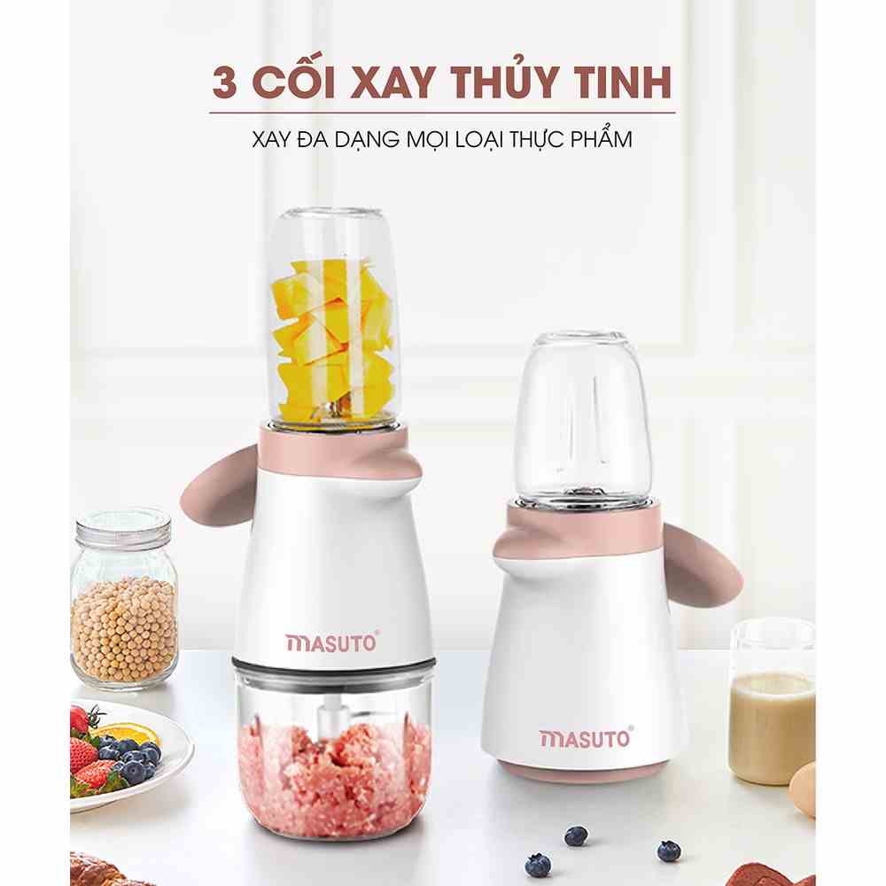 Máy xay ăn dặm đa năng Masuto Baby 3 cối 0,3L say đá hạt thịt tôm cua cá mini siêu nhuyễn mịn cho các bé