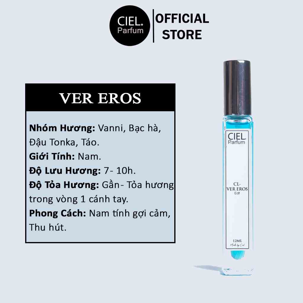 Nước hoa nam cao cấp CL Ver Eros Edt chính hãng CIEL Parfum 12ml phong cách gợi cảm, cuốn hút, hấp dẫn mọi ánh nhìn