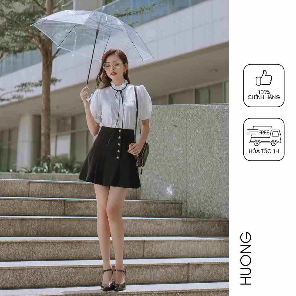 Chân váy mini xếp ly cài cúc trang trí HUONG BOUTIQUE HBZ457