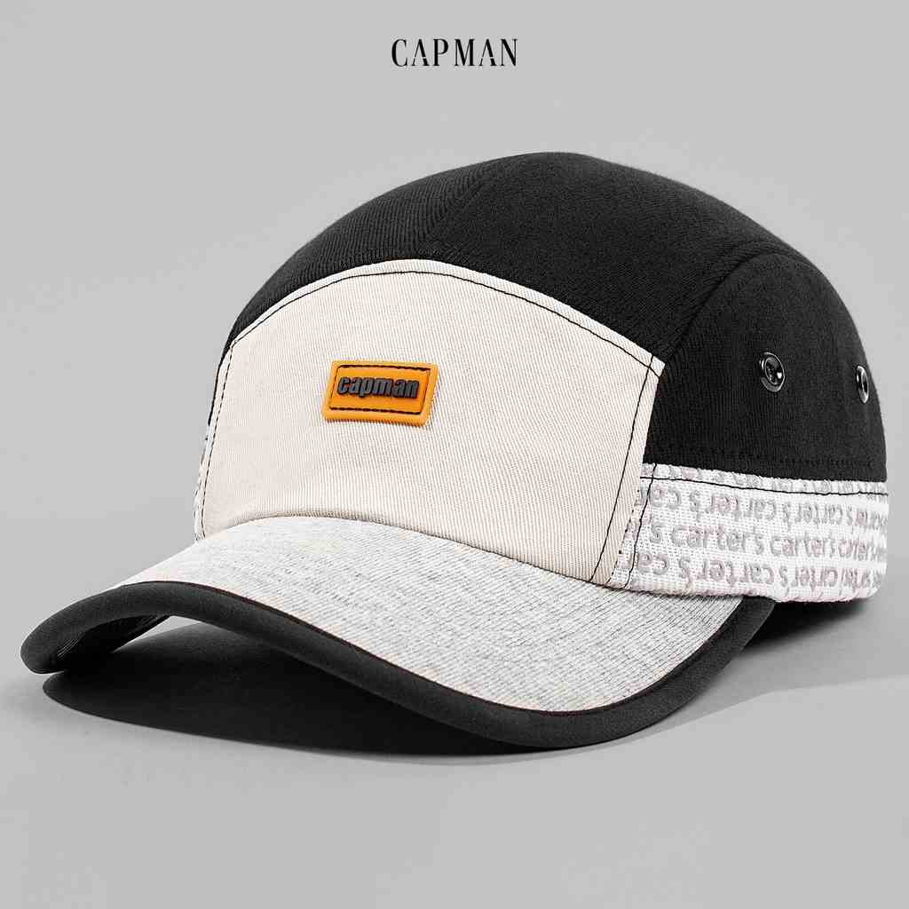 Mũ lưỡi trai thể thao 5panel CAPMAN màu kem đen CM71