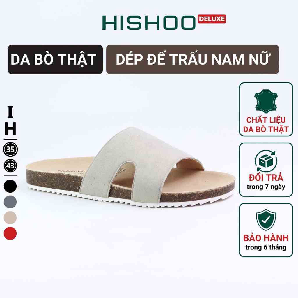 Dép đế trấu birken BIGSIZE 35 - 43 da bò nam nữ unisex quai ngang chữ I chính hãng Hishoo R100