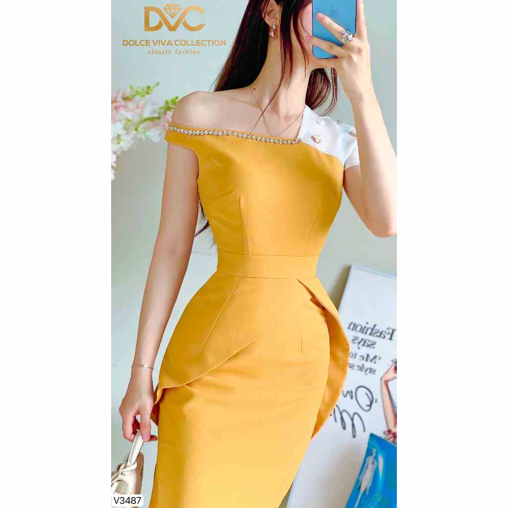 Váy Body vàng đính đá đi tiệc đi chơi V3487 -  DVC