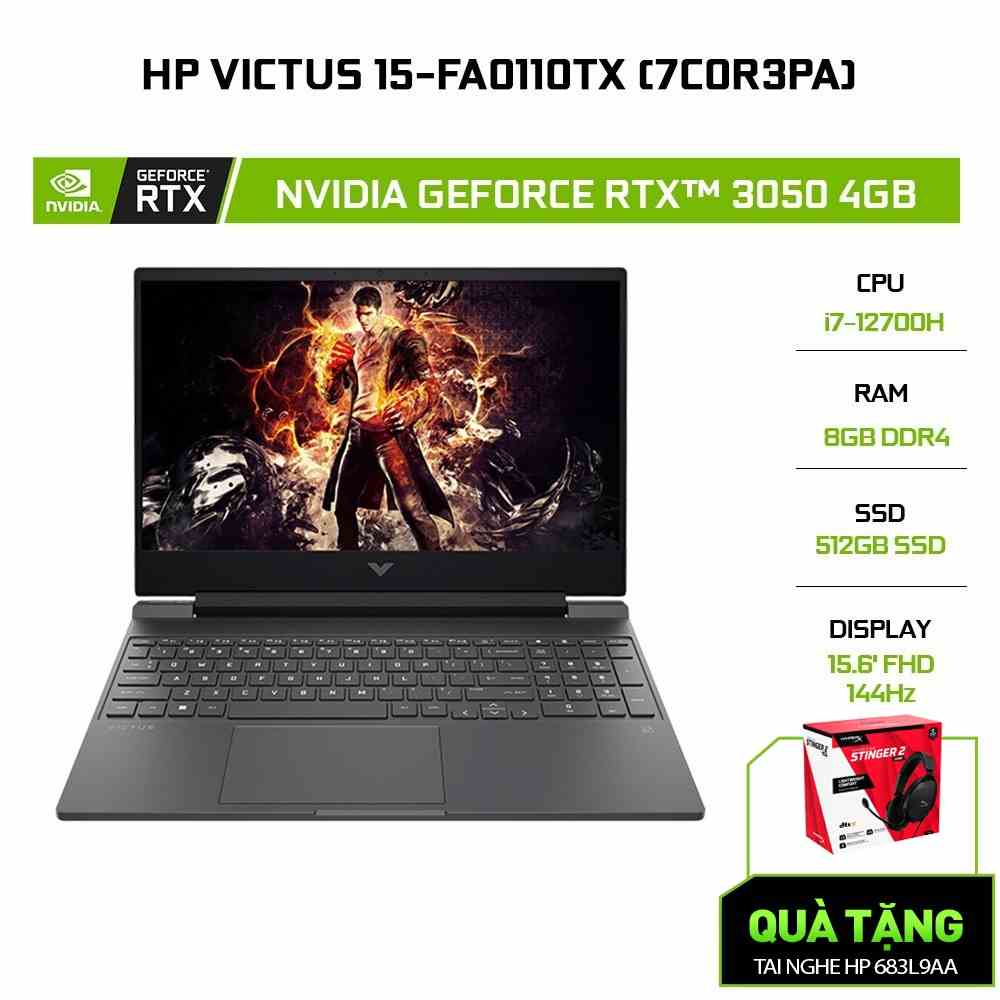 [Mã ELHP2TR5 giảm 12% đơn 18TR] Laptop HP VICTUS 15-fa0110TX 7C0R3PA i7-12700H | 8GB | 512GB |RTX™ 3050 4GB | 15.6