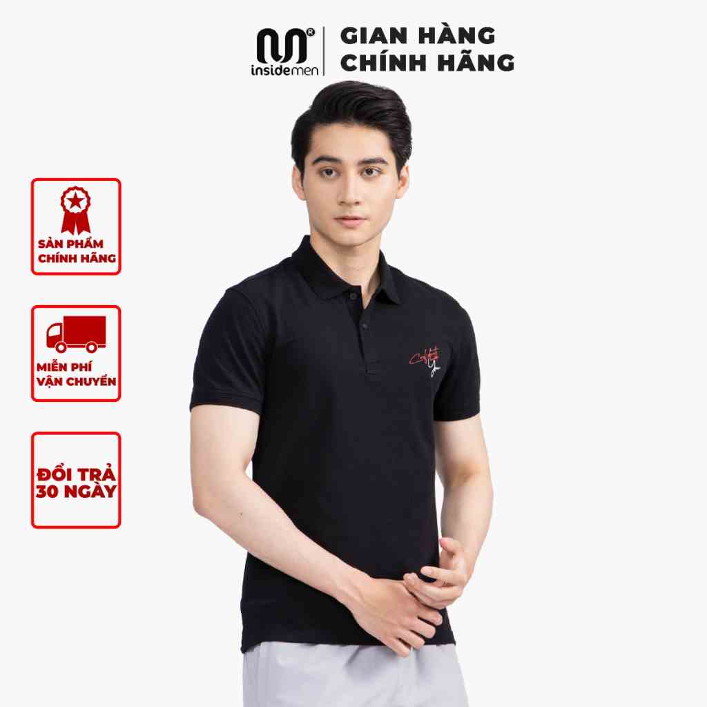 Áo polo nam INSIDEMEN chất thoáng khí thoải mái vải cotton trơn thêu chữ trên ngực IPS046S2