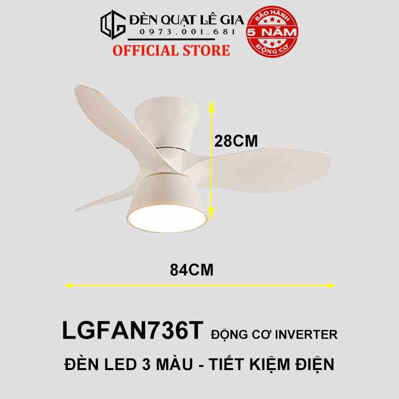 [GIẢM GIÁ SỐC] Quạt Trần Đèn Mini 3 Cánh LÊ GIA LGFAN736T - Chiều Cao 28cm - Sải Cánh 84cm - Bảo Hành 2 Năm