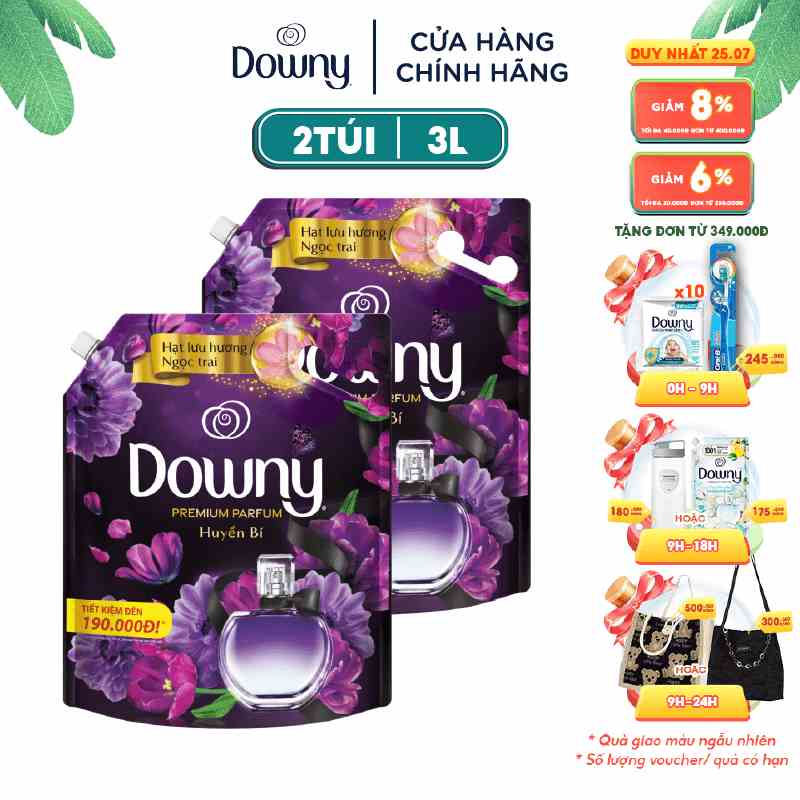 Combo 2 Túi Nước Xả Vải Downy Tinh Dầu Thiên Nhiên Hương Huyền Bí 3L/túi