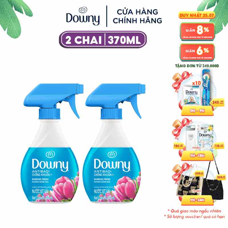 Combo 2 Chai Xịt Vải DOWNY Khử Mùi Và Chống Khuẩn 99.9% Hương Nắng Mai 370ml/chai