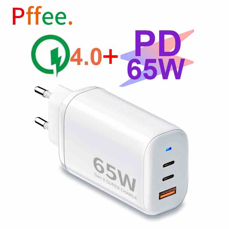 Cục Sạc Nhanh QC4.0 3.0 PD 3.0 Pffee 65W GaN 2 Cổng USB C + USB A Turbo