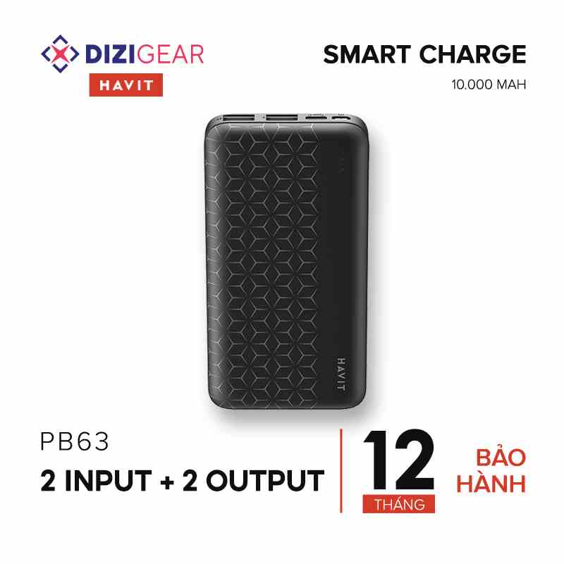 Pin Sạc Dự Phòng HAVIT PB63, Dung Lượng 10.000 mAh, Họa Tiết Kim Cương Độc Đáo, Gọn Nhẹ, Tiện Lợi - Hàng Chính Hãng