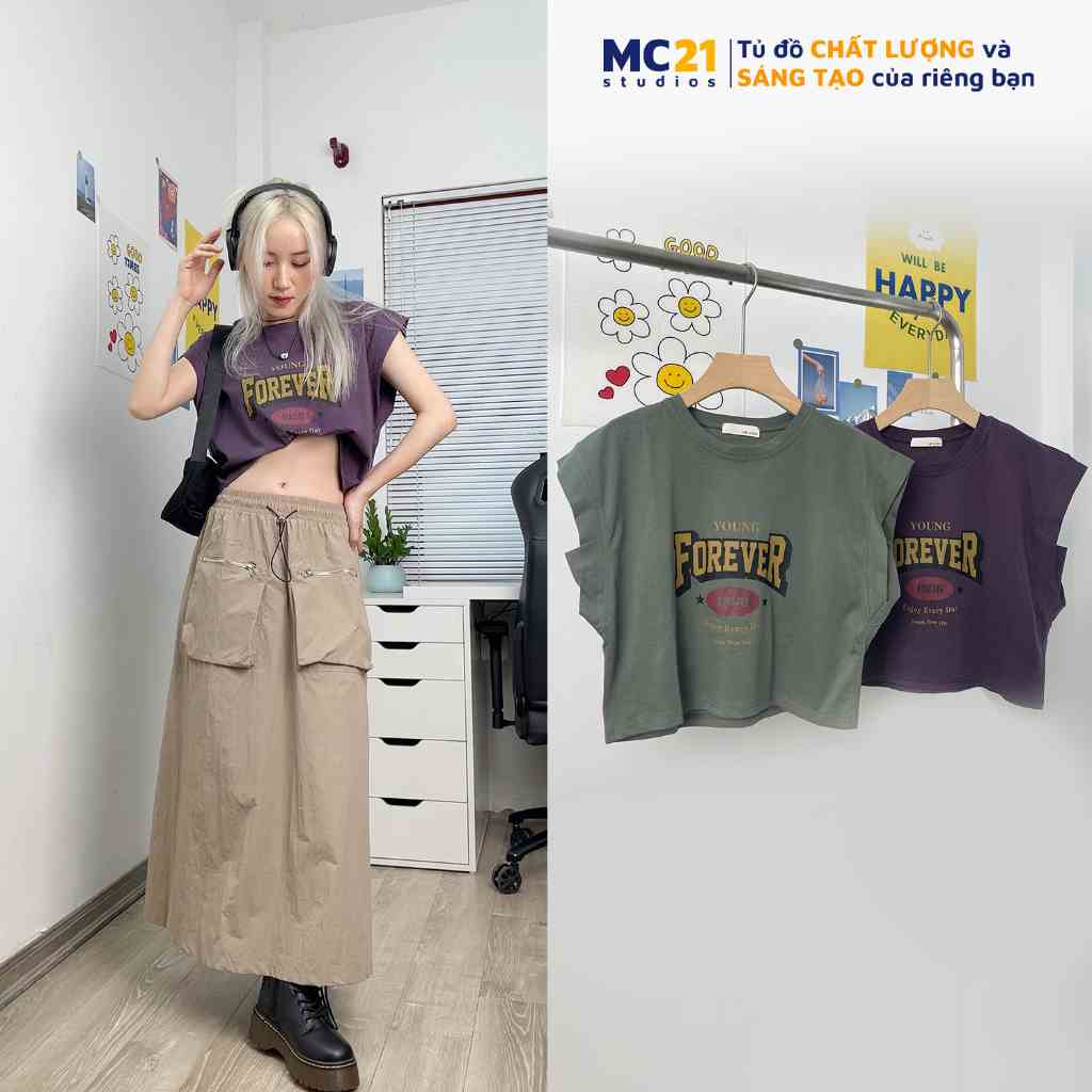 Áo 3 lỗ croptop MC21.STUDIOS freesize Ulzzang Streetwear Hàn Quốc tee nữ phông cổ tròn pull vải thun xịn A3601