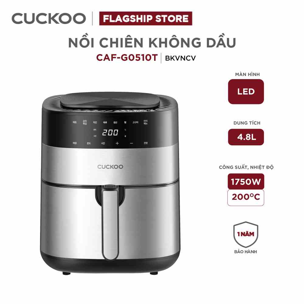 [Mã ELHACE02 giảm 12% đơn 2TR] Nồi chiên không dầu Cuckoo 5.5L CAF-G0510T/BKVNCV-Màn hình cảm ứng LED- Công suất 1750W