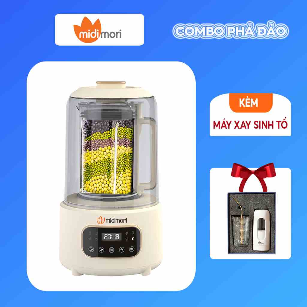 Combo Máy Làm Sữa Hạt Đa Năng Midimori MDMR-668 (1000W) Và Máy Sinh Tố Cầm Tay Midimori MDMR-212 - Hàng Chính Hãng