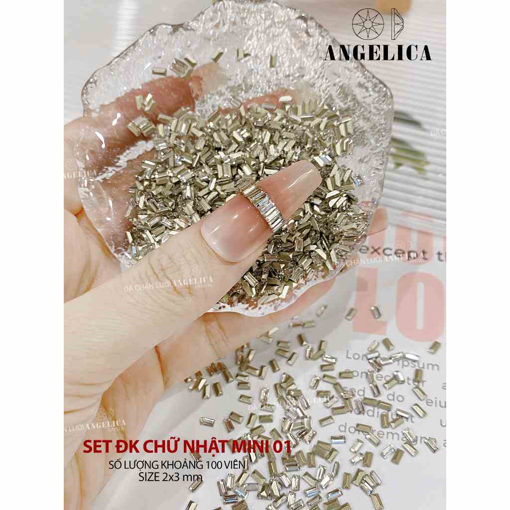 Set 100 viên đá khối hạt gạo super mini siêu nhỏ chân nhọn nails chân vàng trang trí móng ANGELICA SMINI