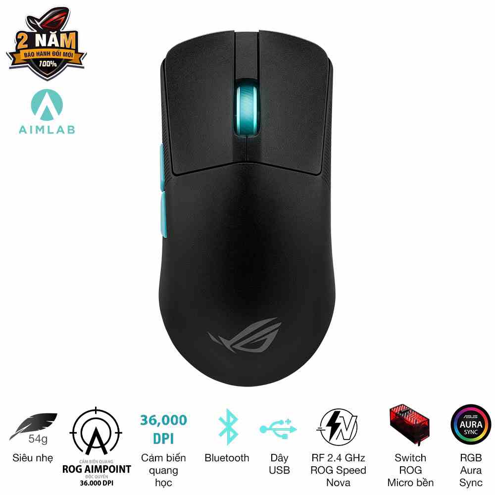 Chuột gaming FPS không dây ROG Harpe Ace Aim Lab Edition, ROG Aimpoint độc quyền, 36000dpi