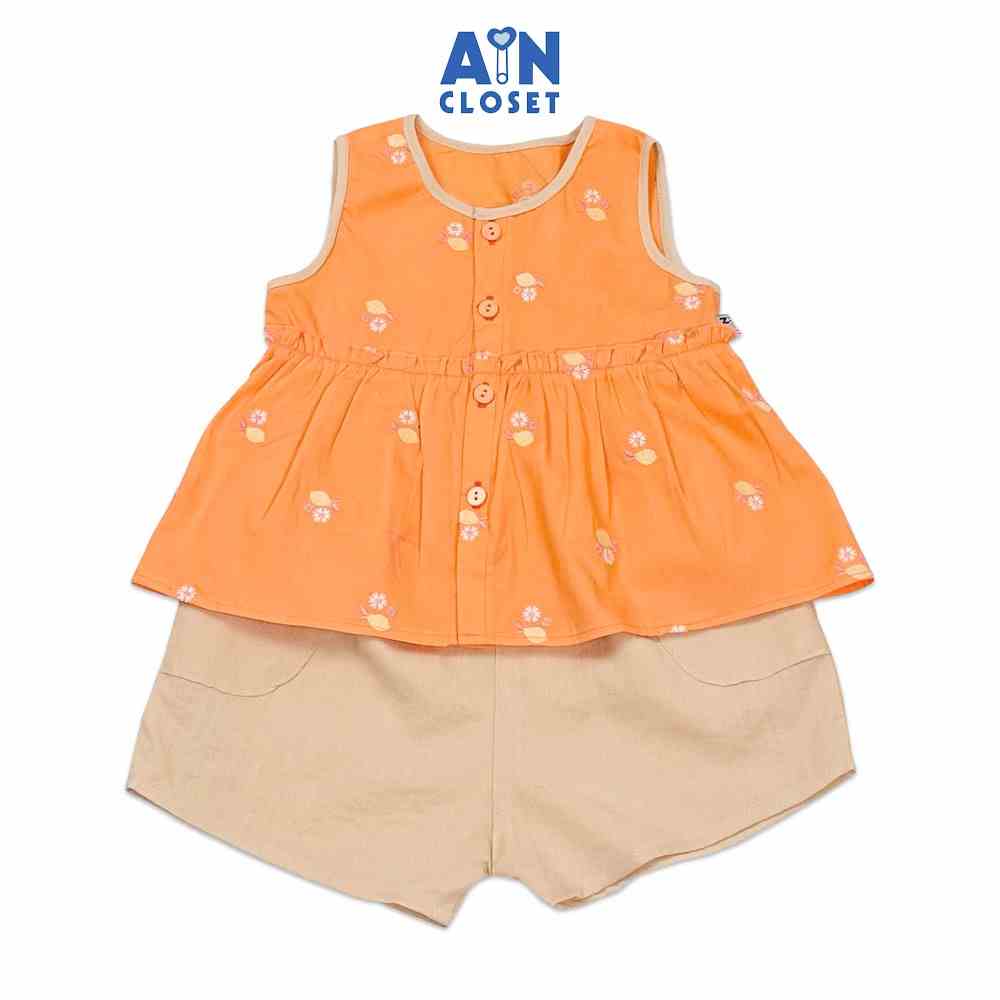 Bộ quần áo Ngắn bé gái họa tiết Hoa Cam Be cotton thêu - AICDBGE5SEOY - AIN Closet