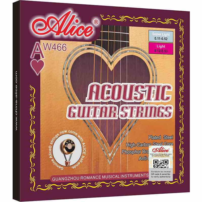 Bộ dây đàn Guitar Acoustic - Alice AW466 - Plated Steel Plain String, Phosphor Bronze Winding, Anti-Rust Coating