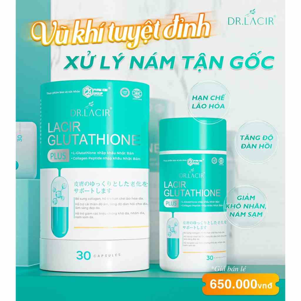 Viên Uống Trắng Da Glutathione Plus dành riêng cho người có tế bào xấu hộp 30 viên Dr.Lacir