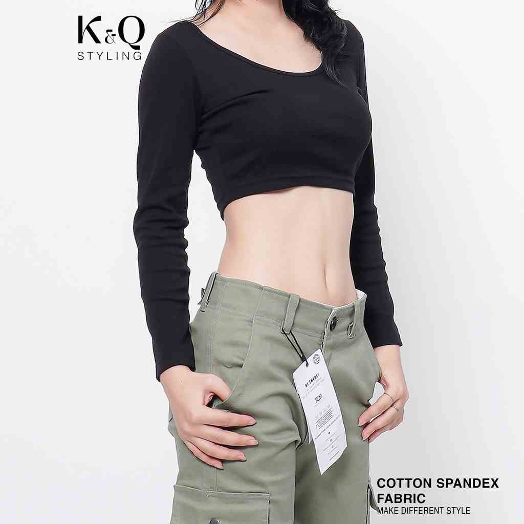 Áo Thun croptop tay dài KQSTYLING cotton 100% ôm body freesize