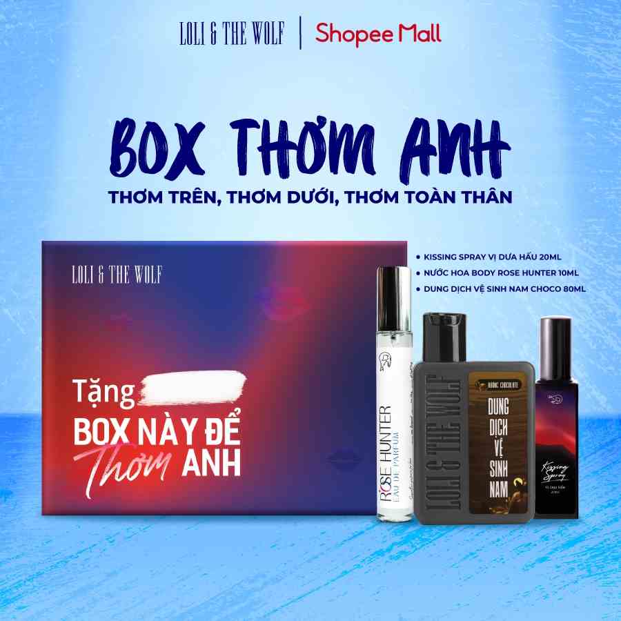 Bộ quà tặng nam giới BOX THƠM ANH Loli And The Wolf - Dung dịch vệ sinh nam 80ml & Nước hoa 10ml & Xịt Thơm Miệng 20ml