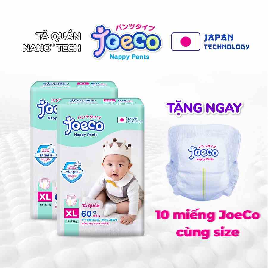 [Tặng 10 miếng tã cùng size] Combo 2 gói tã quần JoeCo công nghệ Nhật size M72/L66/XL60/XXL54