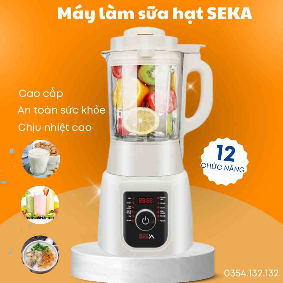 Máy làm sữa hạt SEKA 1750 ml chính hãng 12 chức năng công suất 800w, bảo hành 12 tháng