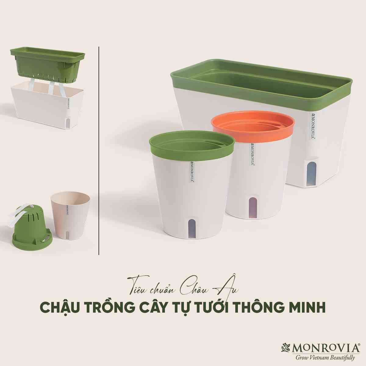 Chậu trồng cây tự tưới Monrovia, phong cách Nhật Bản, sang trọng, decor bàn làm việc, văn phòng, trong nhà, ngoài trời