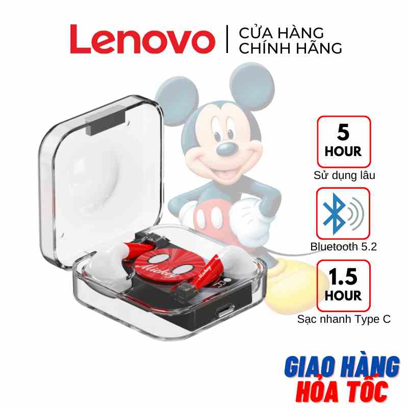 [SẴN HCM] Tai nghe Bluetooth Lenovo Marvel x Disney LK10 - Có micro - Giảm ồn - Case trong suốt - CHUỘT MICKEY