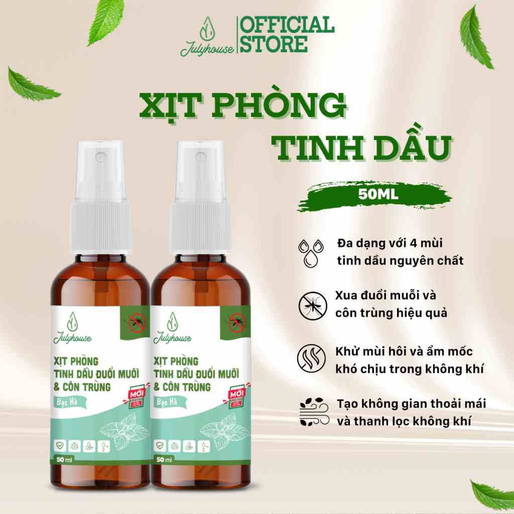 Combo 2 bình xịt phòng tinh dầu đuổi muỗi bạc hà 50ml/chai JULYHOUSE