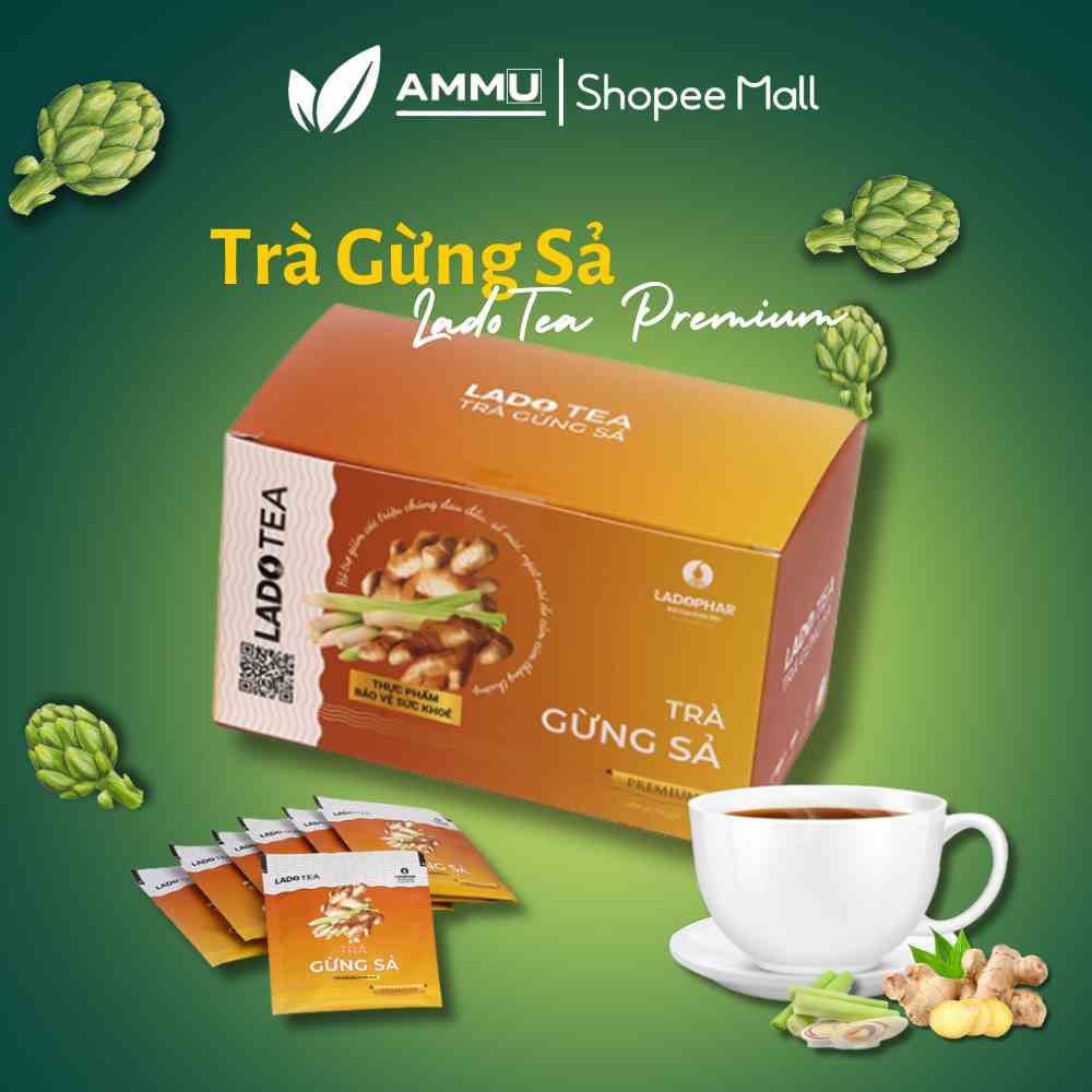 [Mã BMLTB35 giảm đến 35K đơn 99K] 1 túi Trà Gừng Sả Lado Tea Ladophar Hộp 20 Túi Lọc - giúp giữ ấm cơ thể