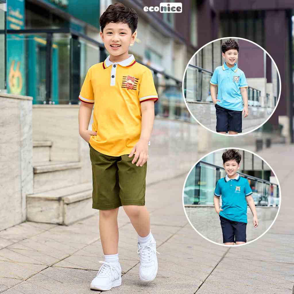 Bộ quần áo thun phông polo cho bé trai style Hàn Quốc Econice 140 . Size đại trẻ em 5, 6, 8, 10, 11,12 tuổi