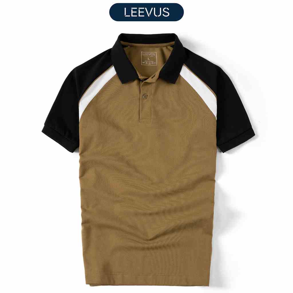 Áo Polo nam RUSH LEEVUS phối tay raglan, màu nâu, vải CVC cá sấu, form regular APL308