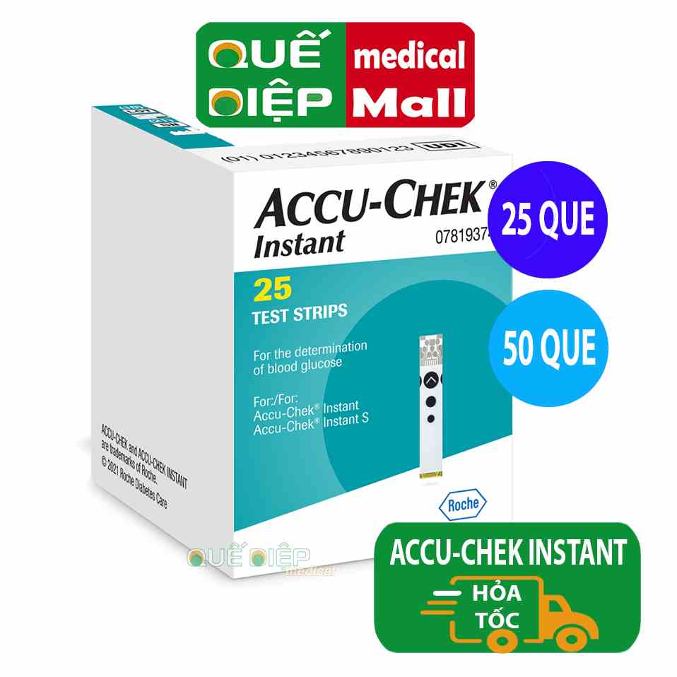 ACCU-CHEK INSTANT 25 QUE HOẶC 50 QUE - Que thử đường huyết dùng cho máy Accu chek Instant (Chính hãng Accu-chek - Đức)