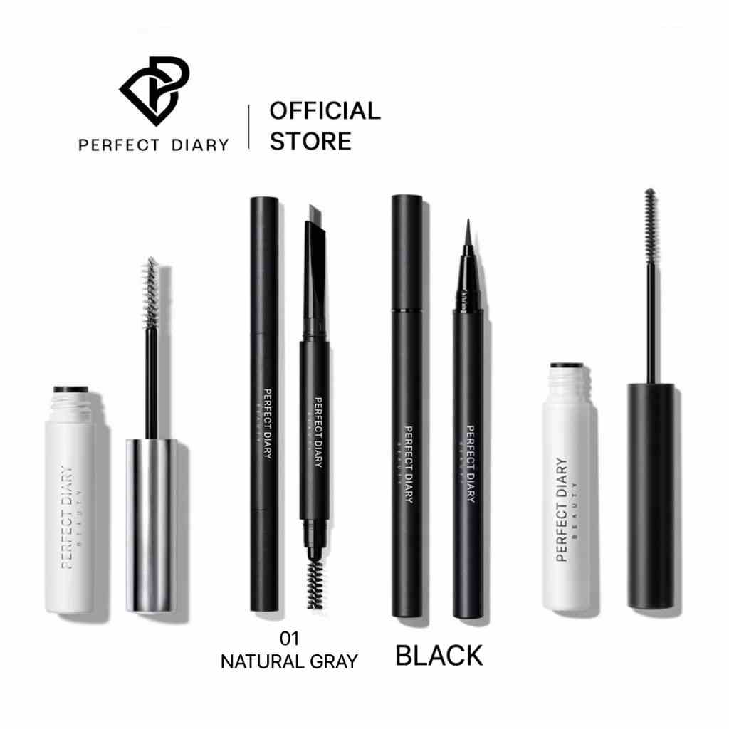 Bộ Perfect Diary Trang Điểm Mắt Với Chì Lông Mày + Bút Kẻ Mắt + Mascara Đen + Mascara Nắp Xám