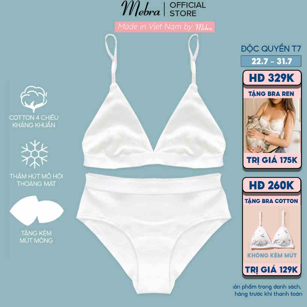 Bộ bikini cotton bra không gọng có mút mỏng quần tam giác bản to gợi cảm mặc thường ngày và đi biển MEBRA A061