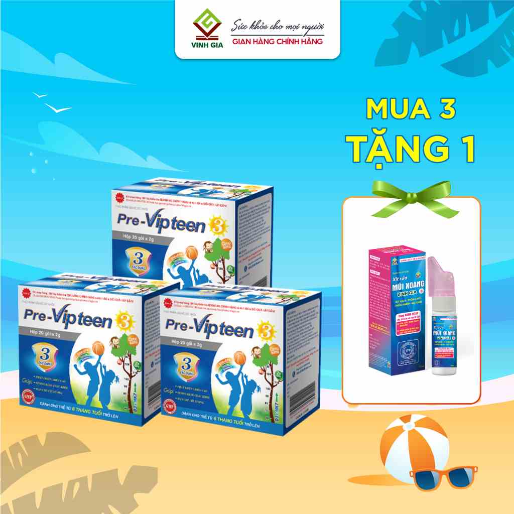 Combo 3 Hộp Pre-Vipteen 3 VINH GIA Cho Trẻ Từ 6 Tháng Tuổi Bổ Sung Canxi, Vitamin D, MK7 Giúp Xương Răng Khỏe Mạnh, Phát