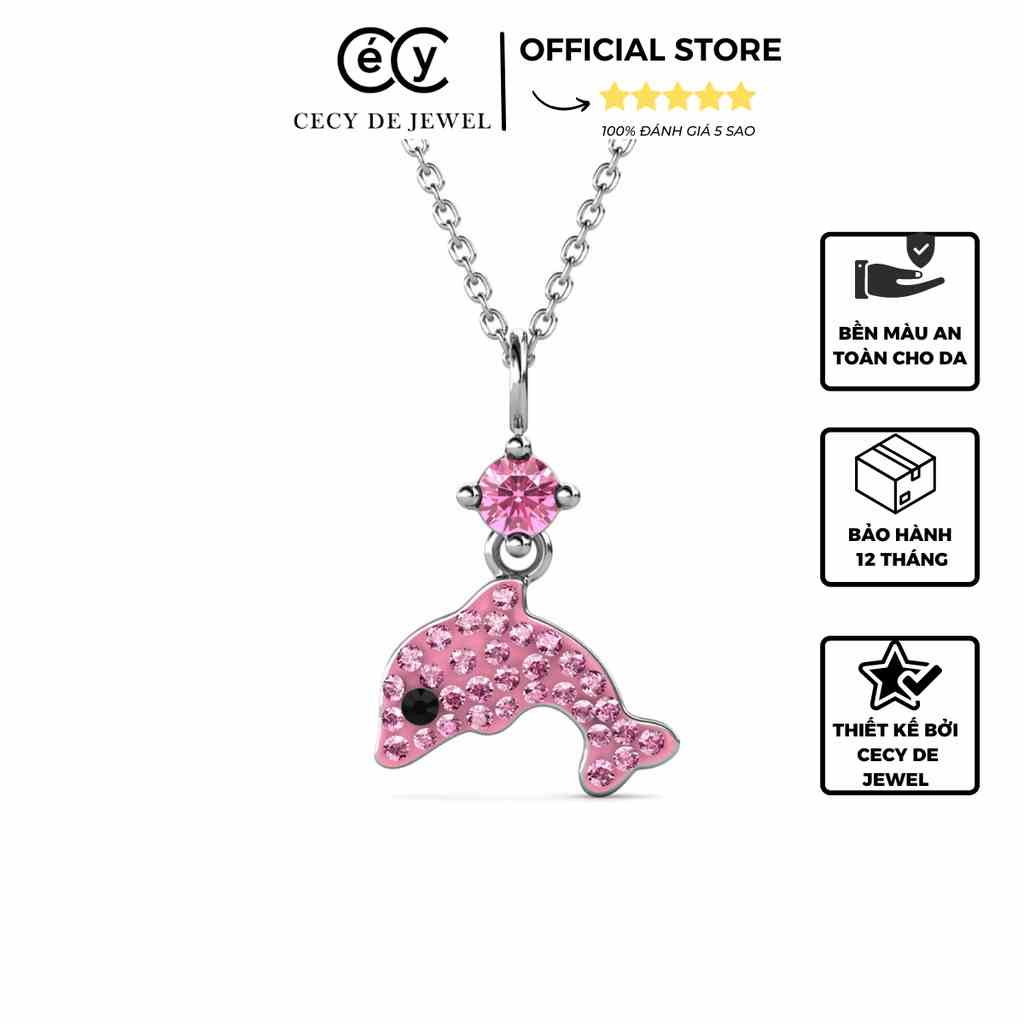 Dây chuyền bạc ý 925 pha lê Swarovski Pink Dolphin 29122