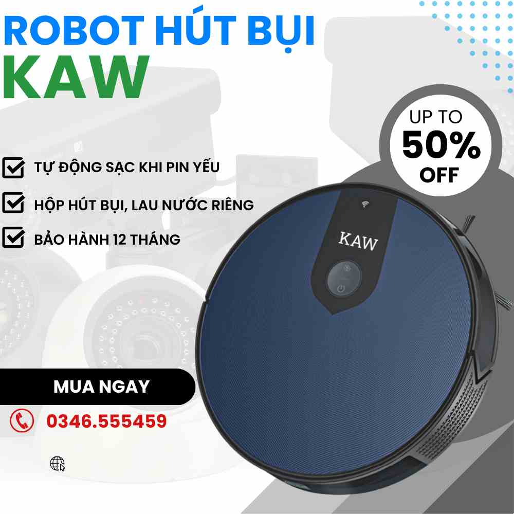 Robot hút bụi lau nhà KAW nhiều chức năng cảm biến tự động bảo hành 12 tháng