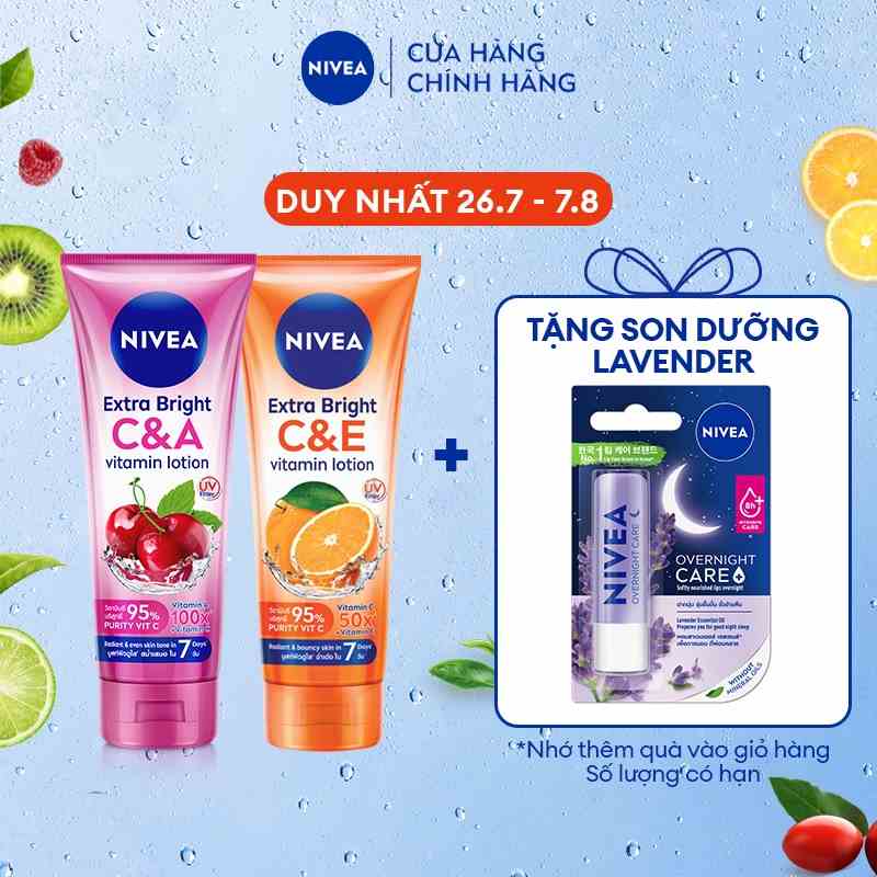 Bộ đôi dưỡng thể NIVEA VITAMIN C&E và C&A sáng da mờ đốm nâu sau 7 ngày -180ML