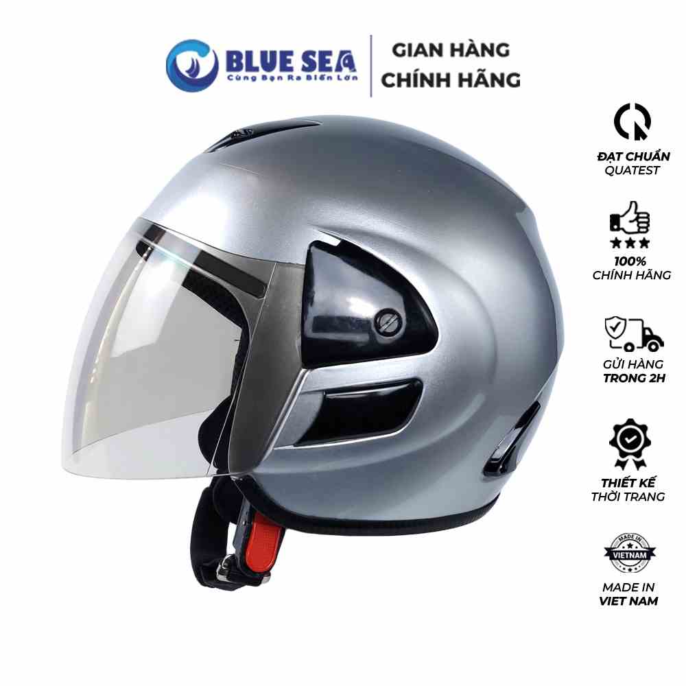 Mũ Bảo Hiểm 3/4 Blue Sea Màu Bạc - Có Kính - Freesize - Chính Hãng