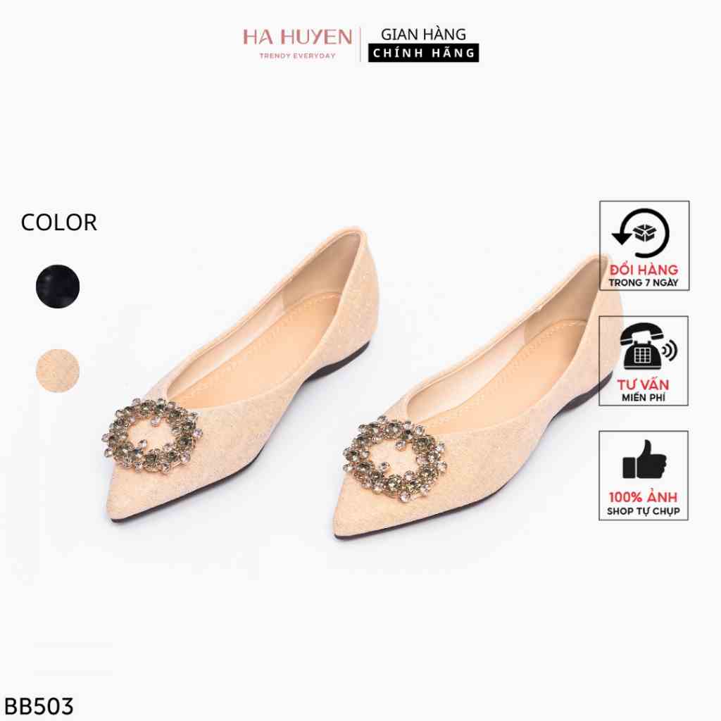 [Mã BMLTB200 giảm đến 100K đơn 499K] Giày búp bê nữ Hà Huyền Shoes chất vải kim tuyến mũi nhọn đính đá cao cấp - BB503