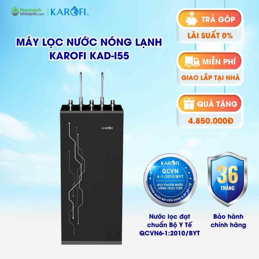 Máy lọc nước nóng lạnh KAROFI KAD-I55 bình 33kg công nghệ 6 lõi lọc Smax, làm lạnh siêu nhanh Block