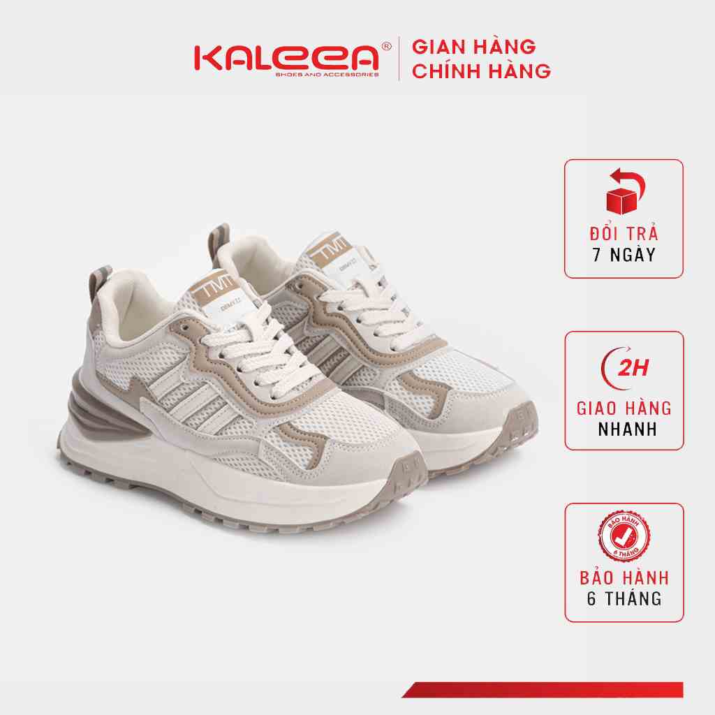 Giày Thể Thao Nữ Kaleea T92 Sneaker Đế Mềm Cao 4p Lưới Khí Dệt Kim Phối Da Đi Thoáng Hai Màu Xanh Nâu