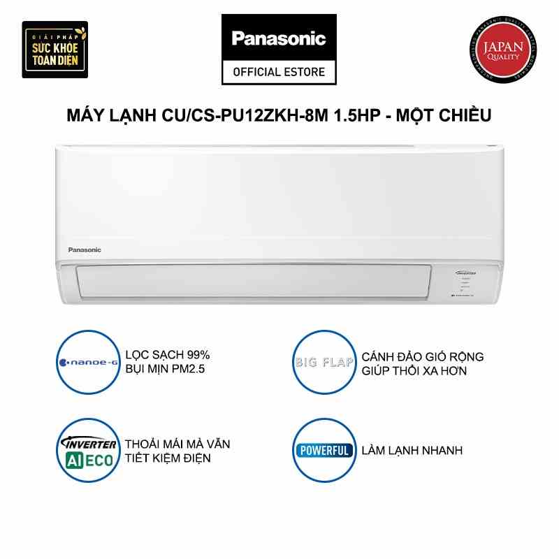 [TRẢ GÓP 0%] Máy lạnh/Điều hòa Panasonic CU/CS-PU12ZKH-8M - Công suất 1.5HP - Một chiều-Inverter