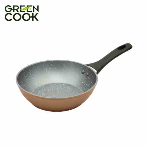 Chảo đáy từ vân đá hoa cương chống dính Green Cook GCP022 sâu lòng cán đen chống bỏng chính hãng.