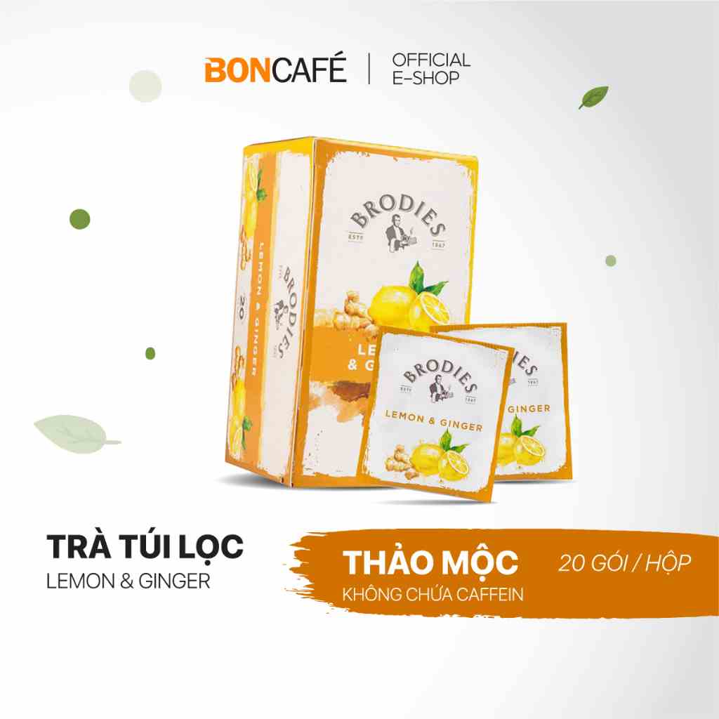 Trà thảo mộc túi lọc Brodies vị chanh và gừng 20 gói/hộp - Brodies Lemon & Ginger Tea (2g/20s)